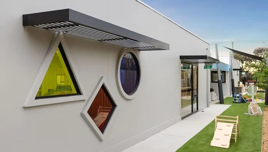 The signature windows and exterior pathway outside the Hoppers Crossing centre.